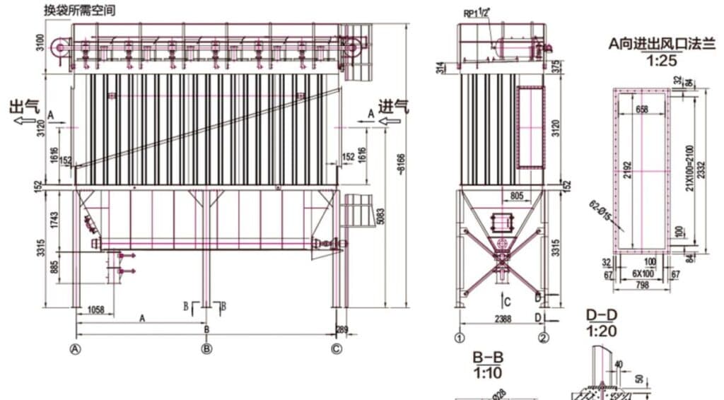 Instructions Pulse jet bag filter dust collector specification table: